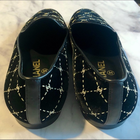 CHANEL Black Velvet Diamond Loafer / Moccasin NWOT - Picture 10 of 17
